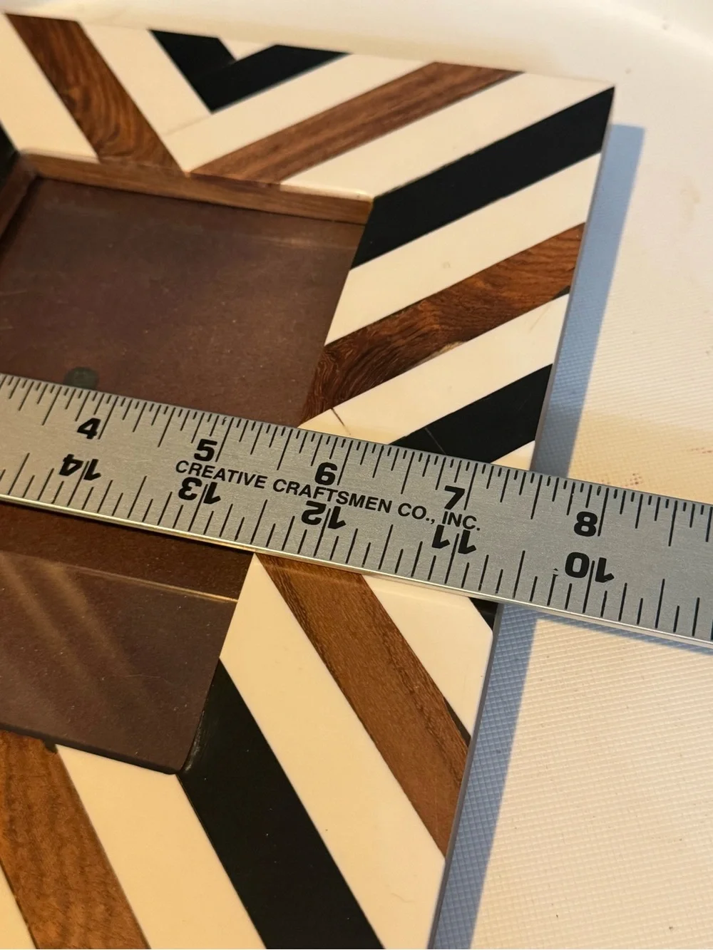 Geometric Inlay Wood Photo Frame in Black, White & Brown by Tozai Home 4”x6” pic